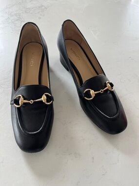 LIKE NEW Vinci Leather Napa Siyah Block Heel Loafers (Size 38)